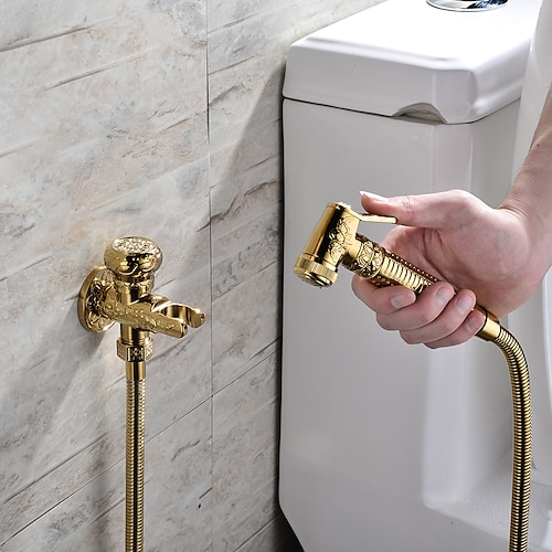 Bidet-Wasserhahn-Hand-Bidet-Sprühgerät, antikes goldenes Luxus-Windelwasser-Shattaf-Toilettensprühset, Badezimmer-Baby-Tuchwindel-Reinigungssprüher Mittlerer Osten Image
