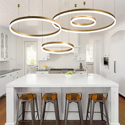 4-Lichter LED 110W Ringkreis Kronleuchter LED moderne Pendelleuchten Goldkaffee für Wohnzimmer Barzimmer Büro 4 Schichten dimmbar mit Fernbedienung nur dimmbar mit Fernbedienung Image
