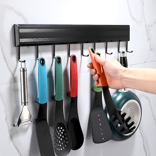 mehrschichtiges Küchenregal mit Haken, Badezimmerregal, bezaubernd, kreativ, zeitgenössisch, modern, aus Aluminiummetall, 1 Stück – zur Wandmontage im Badezimmer Image