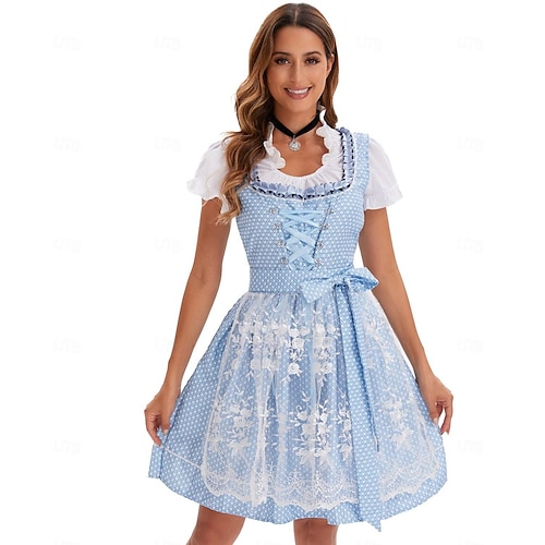Maskerade Oktoberfest Kleid Cosplay Kostüm Trachtenkleider Dienstmädchen Kleider Deutsch München Wiesn Damen Halloween Kleid Stoff im traditionellen Stil Hemd Kleid Schürze Image