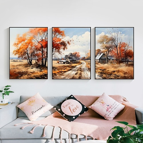 Ölgemälde einer Herbstszene auf Leinwand, handgefertigtes Herbstkunstwerk, Improvisation der Natur, handgemalte Herbstlandschaft, abstrakt, modern, gerollte Leinwand (kein Rahmen) Image