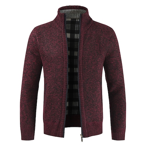 Herren Pullover Strickjacke Reißverschluss-Pullover Pulloverjacke Fleece Pullover Gerippt Stricken Klassicher Stil Fleece Einfarbig Stehkragen Klassisch Zeitlos Schick Modern Täglich Geschäft Image
