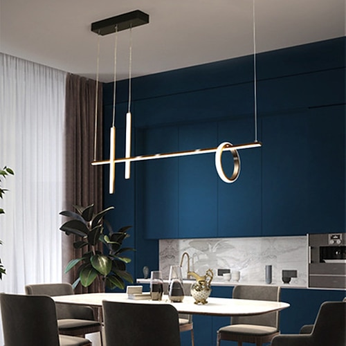 LED Pendelleuchte Kücheninsel Licht Schwarz Gold Modern 90cm Kronleuchter Metall Künstlerischer Stil Stilvolle Lackierung 220-240V Image