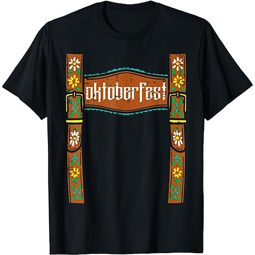 T-Shirt Lederhosen Anime 3D Bayerisch Streetstyle T-Shirt Ärmel Grafik für Herren Damen Erwachsene 3D-Druck für Oktoberfestbier Maskerade Urlaub Alltagstauglich Image