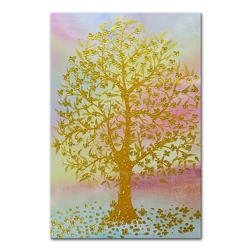 Mintura handgefertigtes Goldbaum-Blumen-Ölgemälde auf Leinwand, Wandkunst, Dekoration, modernes abstraktes Bild für Wohnkultur, gerolltes, rahmenloses, ungedehntes Gemälde Image