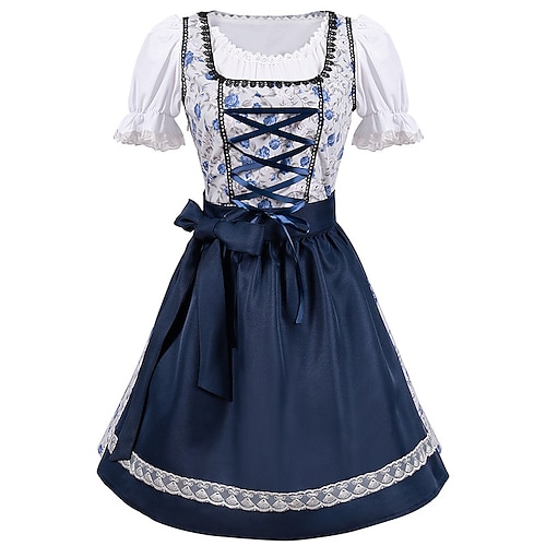 Halloween Oktoberfest Kleid Cosplay Kostüm Dienstmädchenkostüm Cosplay Bayerisch Deutsch Wiesn Damen Stoff im traditionellen Stil Bluse Kleid Schürze Image