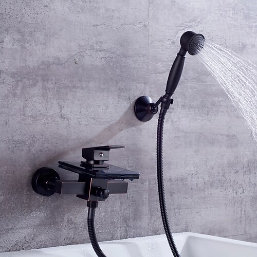Badewannenarmatur - moderne zeitgenössische galvanisierte Wandinstallation Keramikventil Bad Dusche Mischbatterien Image