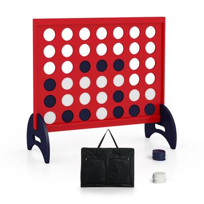 Costway Wooden 4-in-a-row Game Set with 42 PCS Chips and 600D Oxford Fabric Carrying Bag-Red