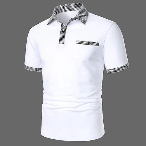 Herren Poloshirt Golfhemd Verabredung Urlaub Kargen Knopf Kurze Ärmel Modisch Kariert / Gestreift / Chevron Solide / einfarbig Sommer Dry-Fit Schwarz Weiß Marineblau Himmelblau Poloshirt