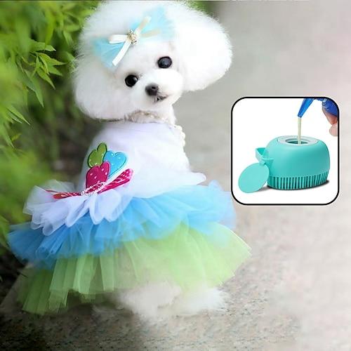 Sommer-Hundekleidung mit Hundebadebürste Prinzessinnenkleid Teddybären Kleidung für zwei Beine Netzspitze Häschenrock