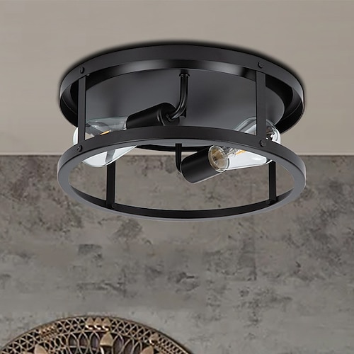 Unterputz-Deckenleuchte, Bauernhaus-Leuchte, korrosionsbeständig schwarz lackierte Deckenleuchte für Flur, Eingang, Waschküche usw. 110–240 V Image