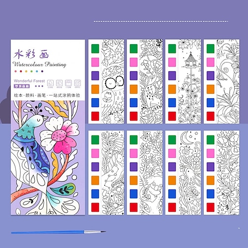 12-teiliges Aquarell-Malbuch für Kinder, Mal- und Zeichenbuch für Schüler, Zeichen- und Malpapier mit integriertem Aquarellstift, der die Konzentration der Kinder verbessert Image