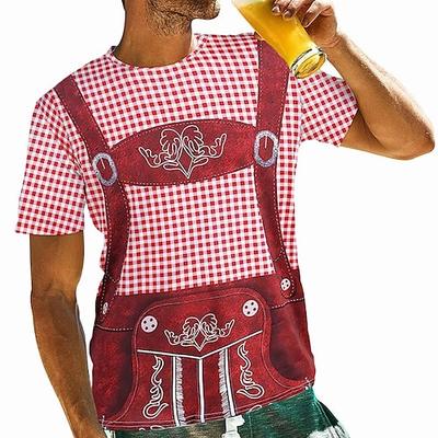 Oktoberfestbier Bayerisch T-Shirt-Ärmel Lederhosen 3D Grafik Für Herren Erwachsene Oktoberfestbier 3D-Druck Party Casual Image