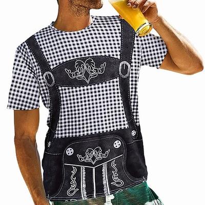 Oktoberfestbier Bayerisch T-Shirt-Ärmel Lederhosen 3D Grafik Für Herren Erwachsene Oktoberfestbier 3D-Druck Party Casual Image