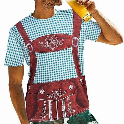 Oktoberfestbier Bayerisch T-Shirt-Ärmel Lederhosen 3D Grafik Für Herren Erwachsene Oktoberfestbier 3D-Druck Party Casual Image