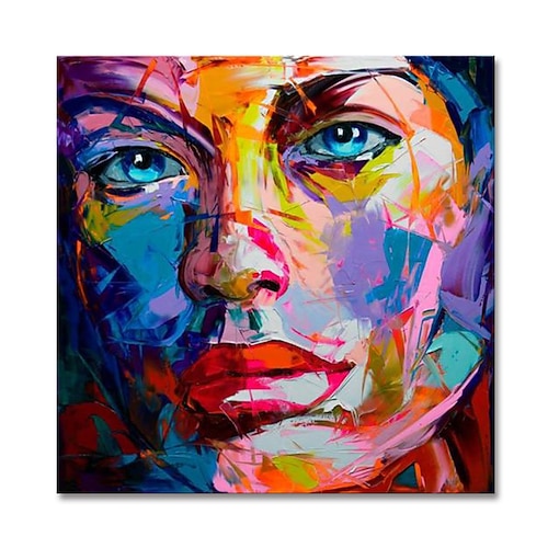 Mintura handgefertigte Gesichtsölgemälde auf Leinwand, Wandkunst, Dekoration, moderne abstrakte Figurenbilder für Wohnkultur, gerolltes, rahmenloses, ungedehntes Gemälde Image