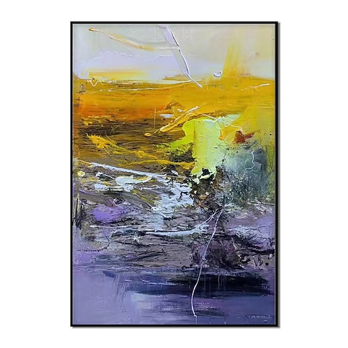 handgefertigtes Ölgemälde auf Leinwand, Wandkunst, Dekoration, Zao Wou-kis abstrakter, moderner Stil für Zuhause, horizontales Wohnzimmerdekor, gerolltes, rahmenloses, ungedehntes Gemälde Image