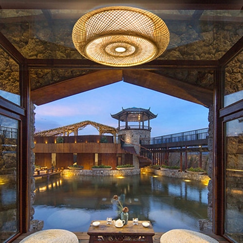 Unterputz-Deckenleuchte LED-Kreis-Design Natur inspiriert / nordischer Stil für Esszimmer / Geschäfte / Cafés Holz / Bambus 220-240 V Image