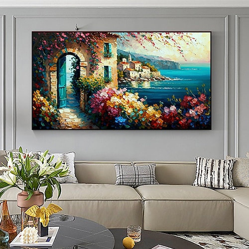 Handgefertigtes Ölgemälde auf Leinwand, Wandkunst, Original-Hafenstadt, abstrakte Meereslandschaft, Gemälde für Wohnkultur mit gespanntem Rahmen/ohne Innenrahmen Image