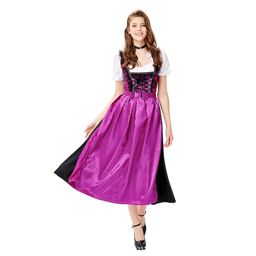 Oktoberfest Kleid Cosplay Kostüm Dirndl Oktoberfest / Bier Kleider Cosplay Bayerisch Wiesn Damen Karneval Party Stoff im traditionellen Stil Kleid Schürze Image