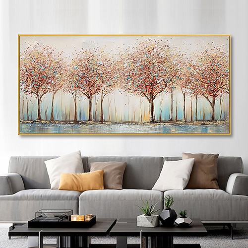 Mintura handgemachte abstrakte Baum-Blumen-Ölgemälde auf Leinwand, Wandkunst, Dekoration, moderne Landschaftsbilder für Heimdekoration, gerolltes, rahmenloses, ungedehntes Gemälde Image