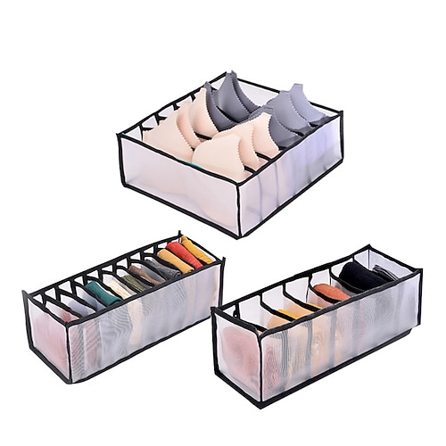 3 teile/satz faltbare aufbewahrungsbox socken magie mesh transparent karierten stoff künstler hause bh unterwäsche finish box Image