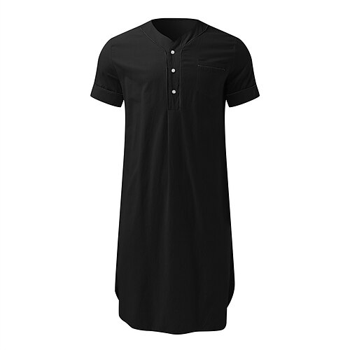 Herren Freizeitkleidung Nachthemd Einfarbig Stilvoll Komfort Kimono-Morgenmäntel Täglich Heim Polyester Weich Atmungsaktiv V Ausschnitt Kurzarm Tasche Sommer Frühling Schwarz Weiß Image
