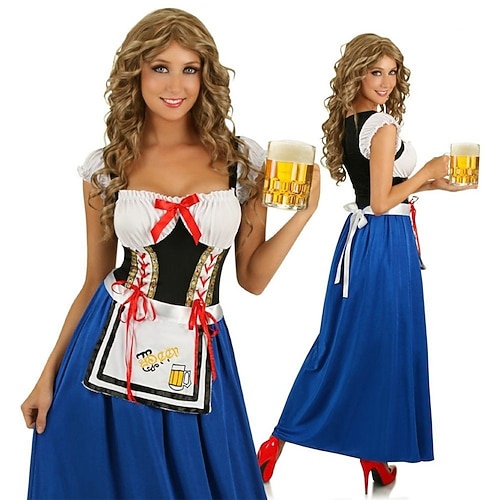Maskerade Oktoberfest Kleid Cosplay Kostüm Maskerade Dienstmädchen Kleider Deutsch München Wiesn Damen Karneval Leistung Halloween Stoff im traditionellen Stil Kleid Schürze Image