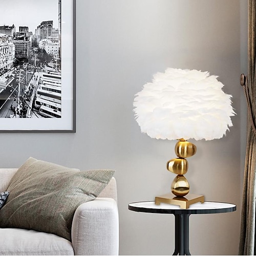 feder tischlampe weiß moderne kreative nachttisch licht led dekorative beleuchtung für wohnzimmer schlafzimmer bar restaurant hochzeit heimtextilien Image