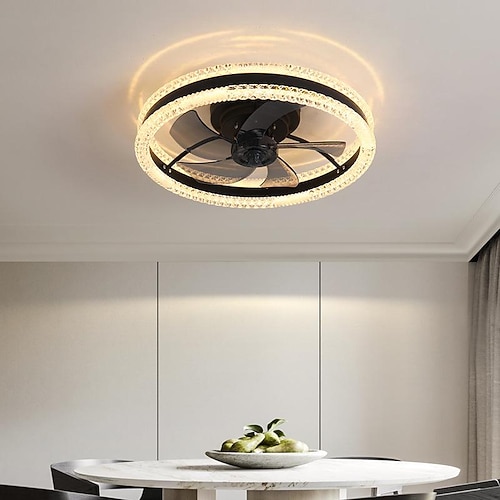 Deckenventilator mit Lichtern 19,7 dimmbare LED 3 Farben 6 Geschwindigkeiten Timing Wendeflügel mit Fernbedienung, Haushaltsventilator-Kronleuchter, flacher Deckeneinbau-Deckenventilator für den Image