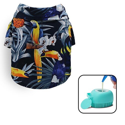 Hawaiihemd für Hunde, 2-teilig, Welpenkleidung mit Hundebadebürste für kleine, mittelgroße und große Hunde, atmungsaktives Hunde-T-Shirt mit Kokosnussbaummotiv für Jungen Image