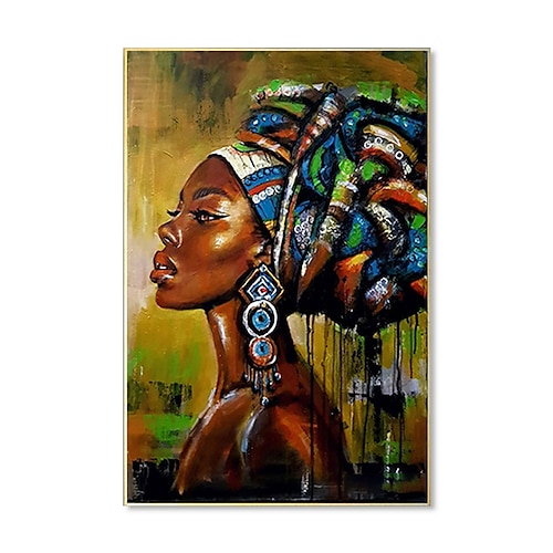 Handgefertigtes Ölgemälde auf Leinwand, Wandkunst, Dekoration, Porträt, afrikanisches Mädchen, für Wohnkultur, gerollt, rahmenlos, ungedehnt Image