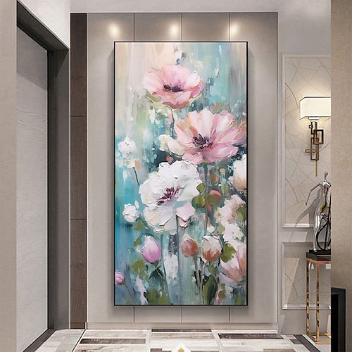 Handgefertigtes Ölgemälde auf Leinwand, Wandkunst-Dekor, Original-Blumengemälde, abstraktes Blumen-Landschaftsgemälde für Heimdekoration, mit gespanntem Rahmen/ohne Innenrahmen Image