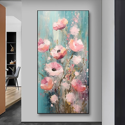 Handgefertigtes Ölgemälde auf Leinwand, Wandkunst-Dekor, Original-Blumengemälde, abstraktes Blumen-Landschaftsgemälde für Heimdekoration, mit gespanntem Rahmen/ohne Innenrahmen Image