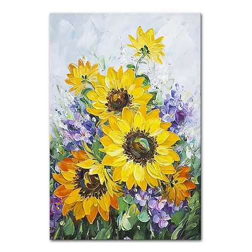 Mintura handgefertigte Sonnenblumen-Ölgemälde auf Leinwand, Wandkunst, Dekoration, modernes abstraktes Bild für Wohnkultur, gerolltes, rahmenloses, ungedehntes Gemälde Image