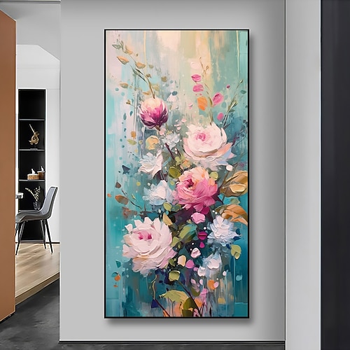 Handgefertigtes Ölgemälde auf Leinwand, Wandkunst-Dekor, Original-Blumengemälde, abstraktes Blumen-Landschaftsgemälde für Heimdekoration, mit gespanntem Rahmen/ohne Innenrahmen Image