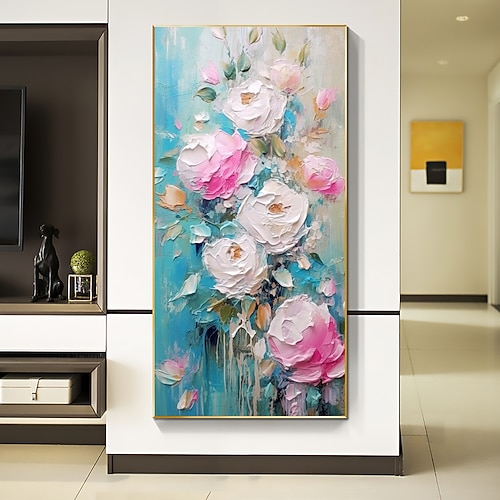 Handgefertigtes Ölgemälde auf Leinwand, Wandkunst-Dekor, Original-Blumengemälde, abstraktes Blumen-Landschaftsgemälde für Heimdekoration, mit gespanntem Rahmen/ohne Innenrahmen Image