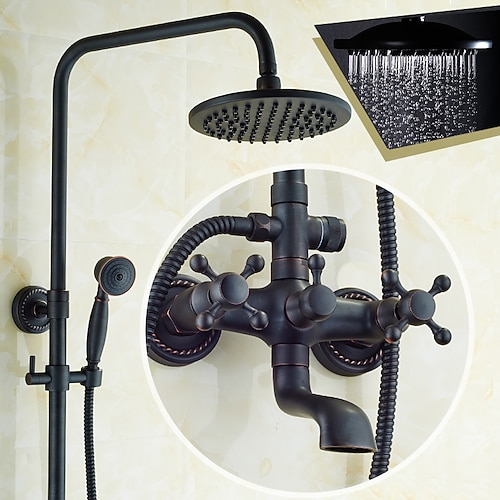 Vintage-Duscharmatur-Set, Duschsystem 8 Regenduschkopf-System-Kit, Handbrause inklusive Regendusche im antiken Stil, galvanisierte Außenmontage, Messingventil, Badewannen-Duschmischbatterien Image