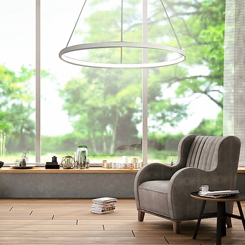 60 80 cm LED-Pendelleuchte Kreisdesign einzigartiges Design Metall lackiert zeitgenössisch modern 110-120 V 220-240 V nur dimmbar mit Fernbedienung Image