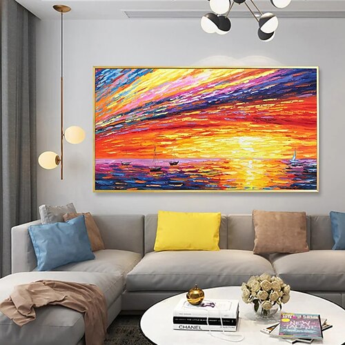 Ölgemälde, handgemaltes Wandbild, Kunst, abstraktes Messergemälde, Landschaft, Meerblick, Heimdekoration, dekorative Rolle, Leinwand, rahmenlos, ungedehnt Image