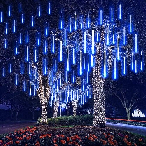 Lichter Außen Meteorregen Lichter fallende Regenlichter 80cm 8 Röhren 576 LED Schneefall Eiszapfen Licht für Baum Halloween Dekoration Hochzeitsfeier Image