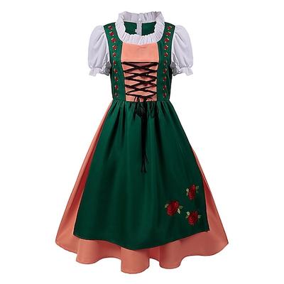 Karneval Oktoberfestbier Kostüm Dirndl Trachtenkleider Oktoberfest / Bier Bayerisch Bayerisch Wiesn Traditioneller Stil Wiesn Damen Stoff im traditionellen Stil Kleid Schürze Image