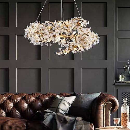 60 cm LED Gold Kronleuchter dimmbare dendritische Struktur Spiralkreisform Pendelleuchte modernes Aluminium eloxiert 110-120 V 220-240 V. Image