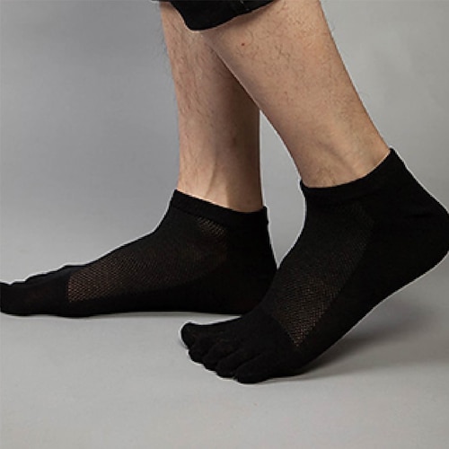 Herren 3 Paare Ankle Socken Zehensocken Niedrig geschnittene Socken Schwarz Weiß Farbe Glatt Freizeitskleidung Urlaub Wochenende Gitter Mittel Sommer Frühling Herbst Stilvoll Brautkleider schlicht Image