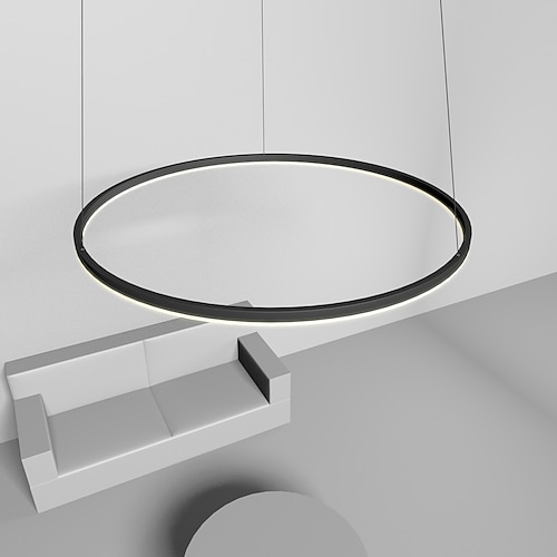 80cm LED Pendelleuchte geometrischer Kreis Design nordisch modern einfach für Esszimmer Schlafzimmer Eingang Aluminiumrahmen Acryl schwarz weiß gold Kaffee 40w Image