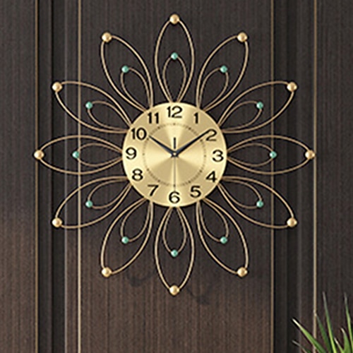 Große Wanduhr mit Blumenmuster, Metall, dekorativ, geräuschlos, nicht tickend, große Uhren, moderne Wohndekoration für Wohnzimmer, Schlafzimmer, Esszimmer, Büro Image