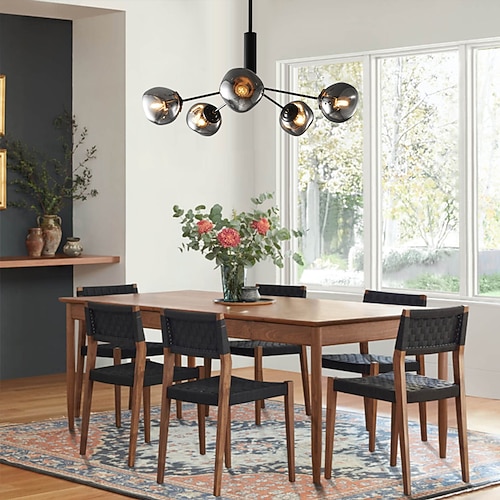 LED-Pendelleuchte im modernen Stil, Deckenleuchten mit 3/5/8 Lichtern – moderne mattschwarze, halbbündige Deckenleuchte mit Glasschirm Image