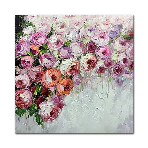 Hang-Ölgemälde Handgemalte Quadratisch Stillleben Blumenmuster / Botanisch Modern Fügen Innenrahmen Image