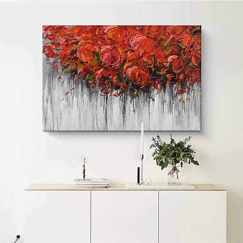 Handgefertigtes Ölgemälde auf Leinwand, Wandkunst, Dekoration, moderne abstrakte Rosenblume für Wohnkultur, gerolltes, rahmenloses, ungedehntes Gemälde Image
