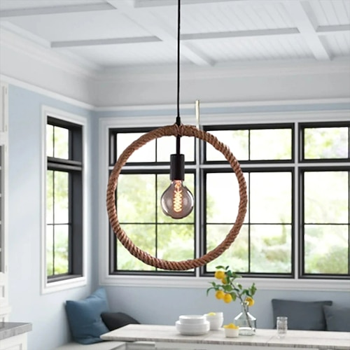 LED-Pendelleuchte, Kronleuchter, Hanfseil-Leuchte, Vintage-Landhaus-Industrie-Kronleuchter, E27-Sockellampe für Bar, Café, Restaurant, Esszimmer, Deckenleuchte, Hängelampe, Kronleuchter 110–240 V Image